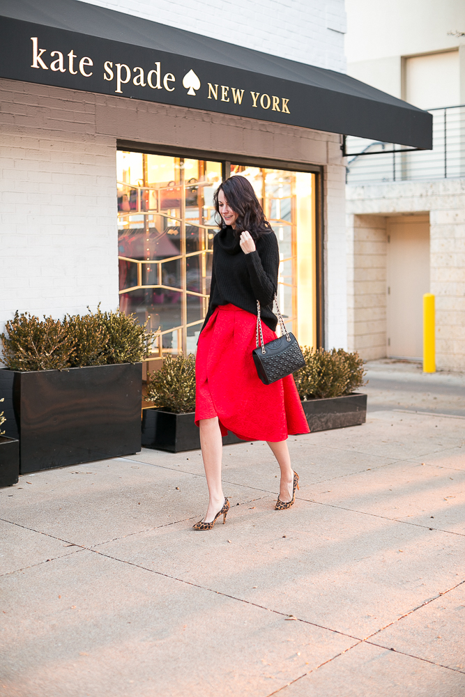 red tulip skirt from Chicwish, leopard pumps