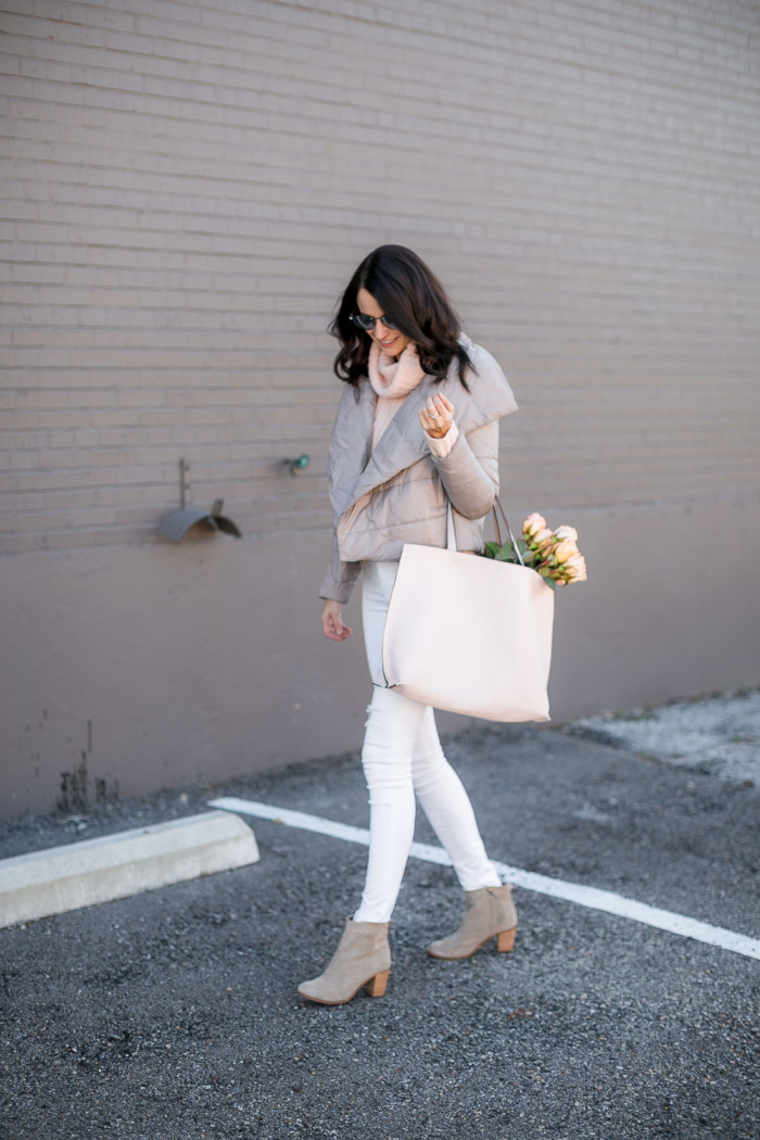 taupe suede bootes, toffee jacket, silver fendi sunglasses
