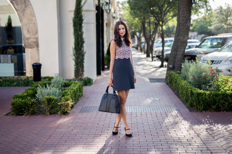Amanda Miller wearing a collared lace Halogen dress during the Nordstrom Anniversary Sale