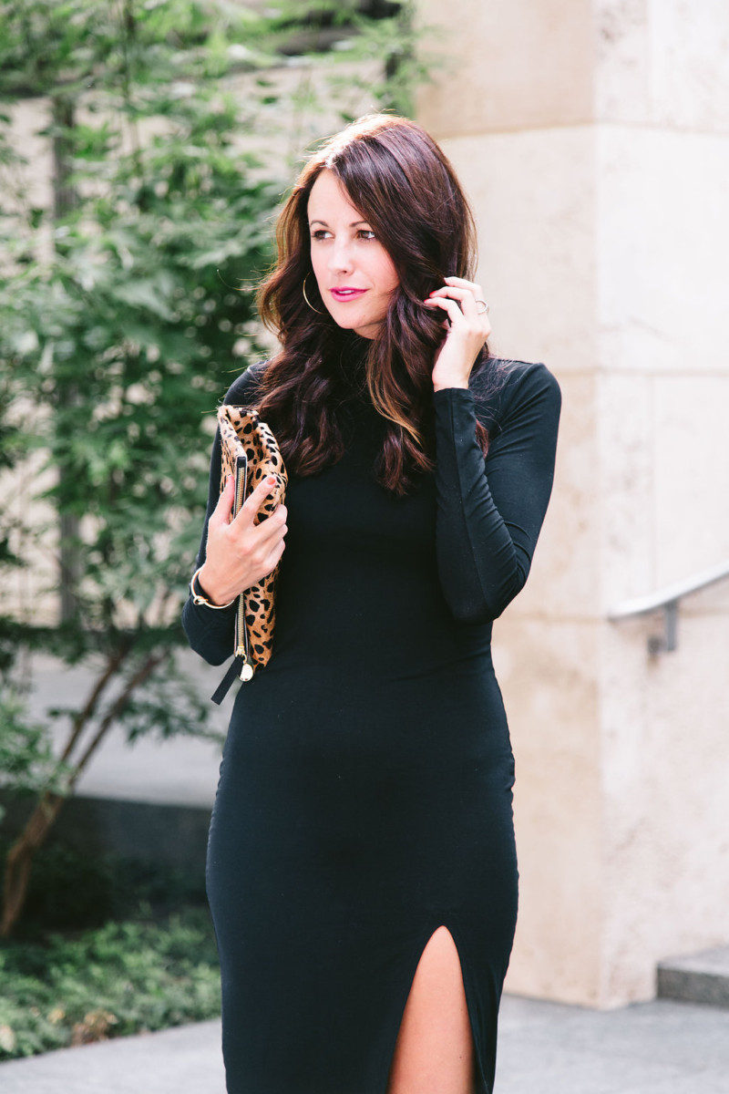 The Miller Affect in a black jersey knit dress from revolve
