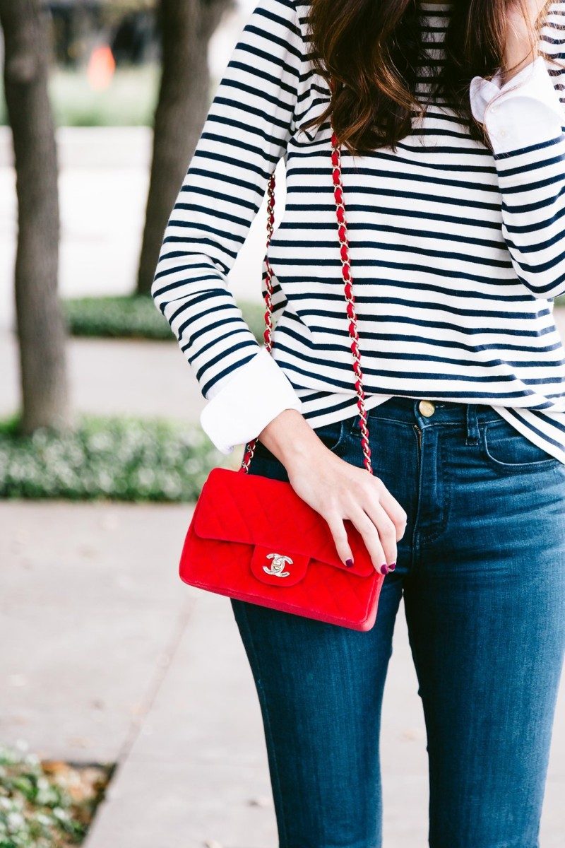 The Miller Affect with a red velvet quilted Chanel handbag