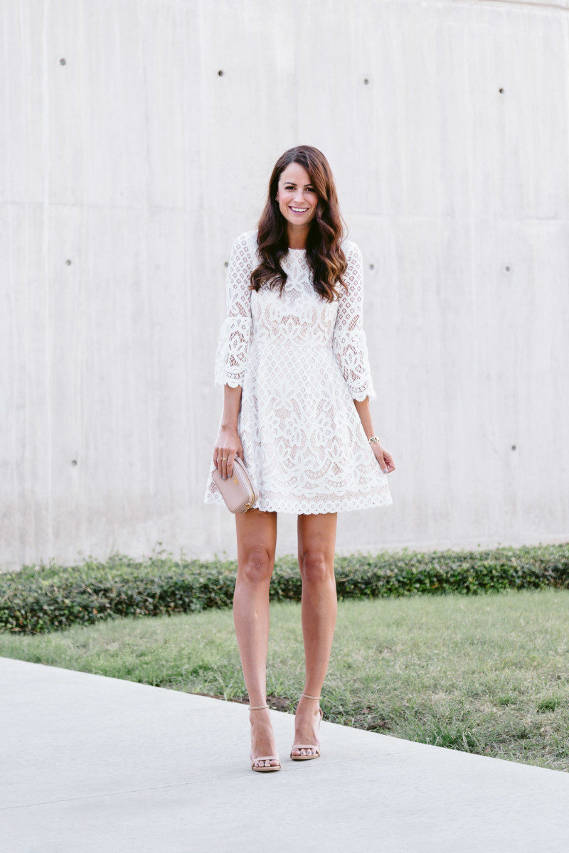The Miller Affect wearing a white lace Eliza J Dress from Nordstrom