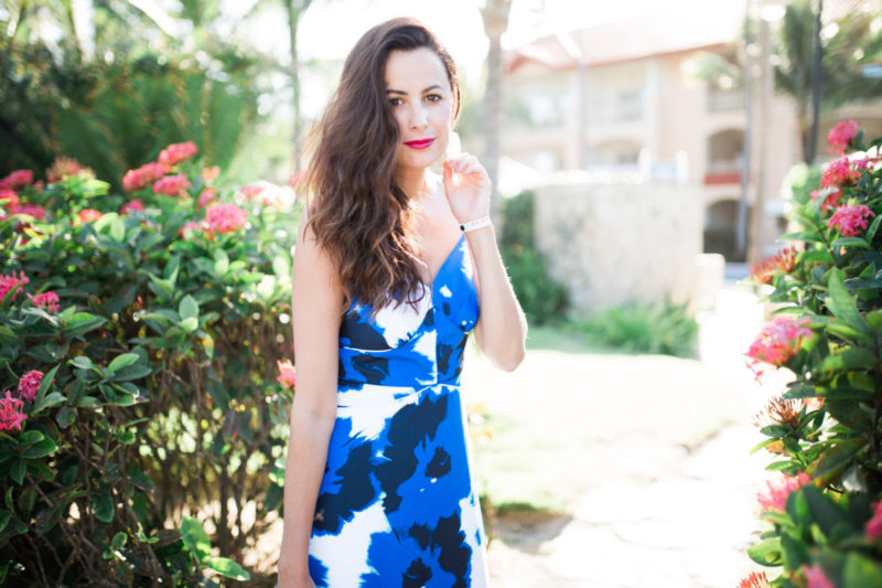 The Miller Affect wearing a floral midi dress