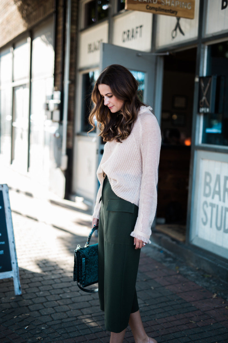 the miller affect wearing olive culottes with pockets