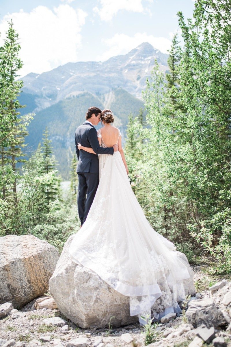 The Miller Affect wearing a Berta gown for her wedding in Canmore, Canada