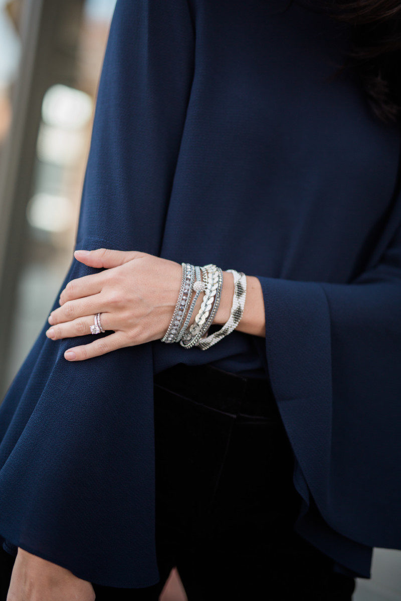 The Miller Affect wearing white boho cuff bracelet by Victoria Emerson