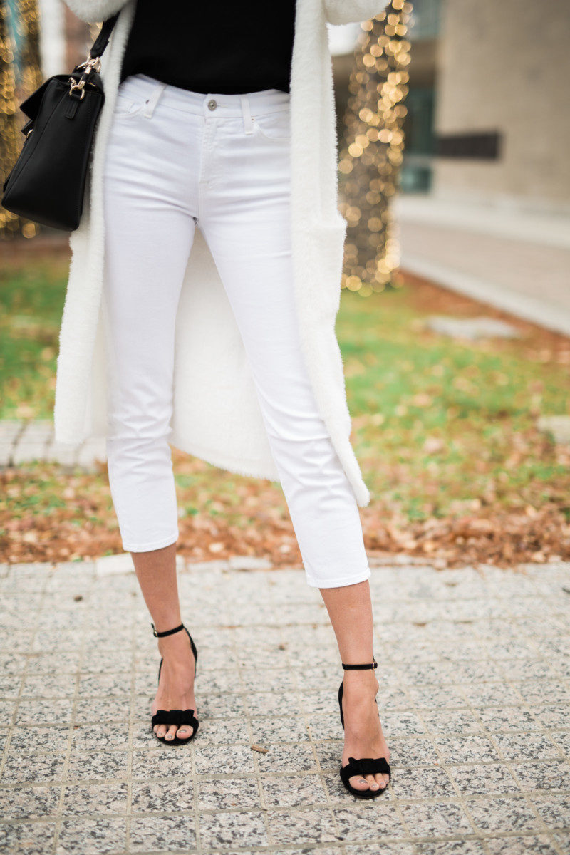 The Miller Affect wearing white crop jeans from 7 for all Mankind