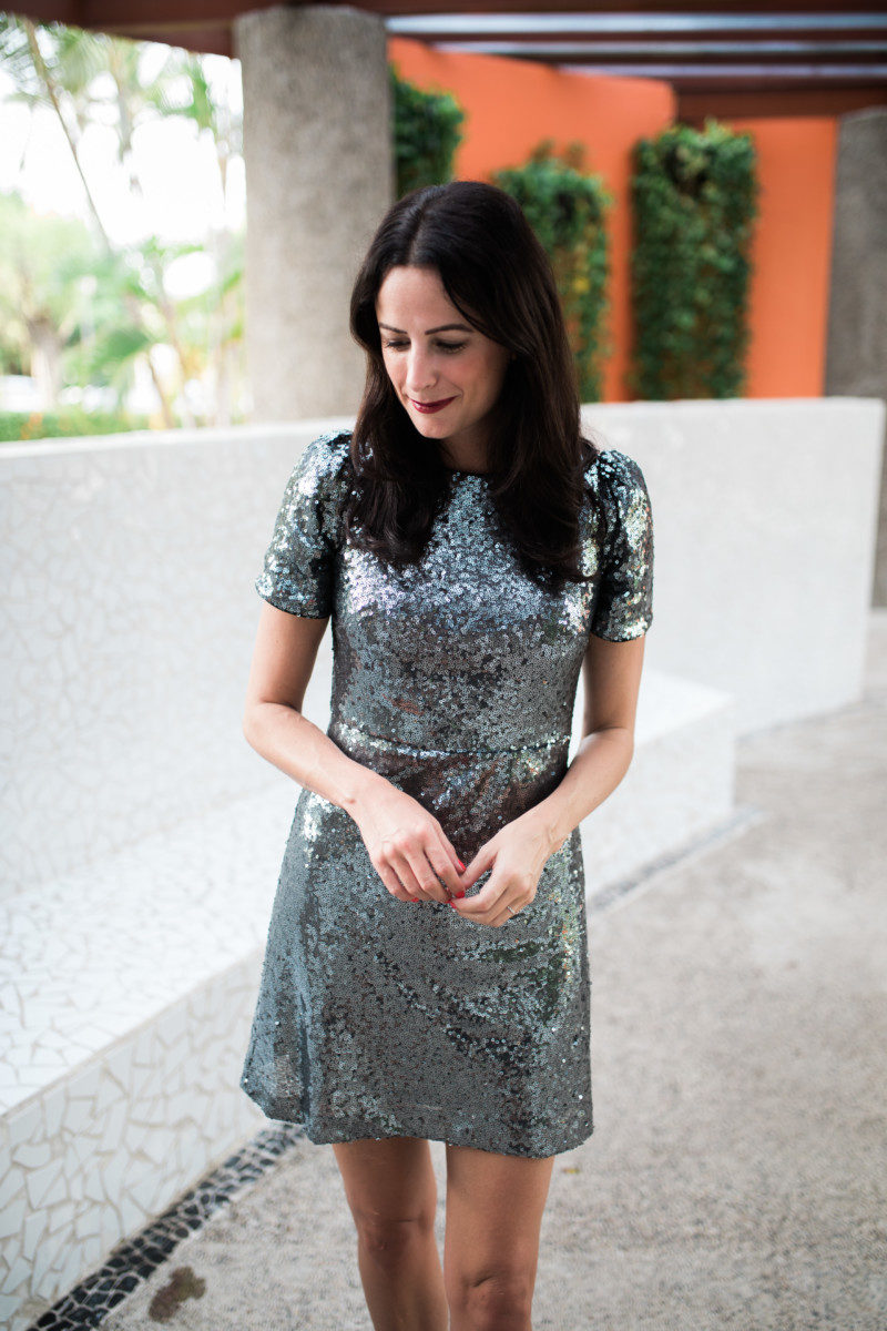 The Miller Affect wearing Silver sequin dress from Ann Taylor