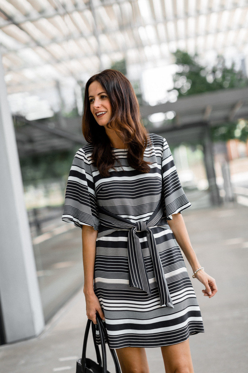 The miller affect fashion blogger in striped dress from Ann Taylor