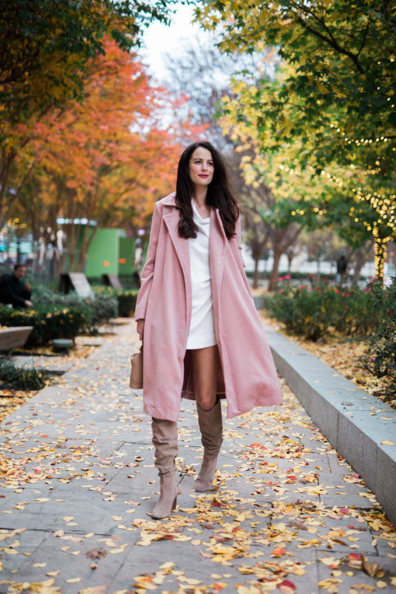 the miller affect wearing a pink sierra wool coat from free people