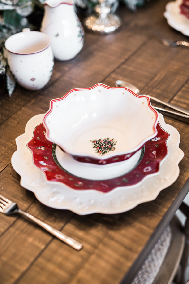 red villeroy & boch holiday salad plates from Macy's on the miller affect