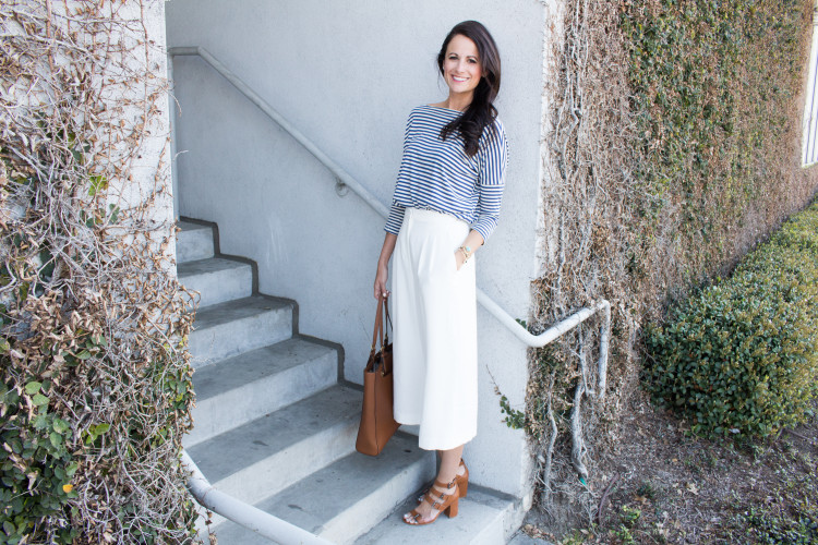 Culottes, Chelsea28 Culottes, Striped Top, France Outfit, Michael Kors Brown Purse