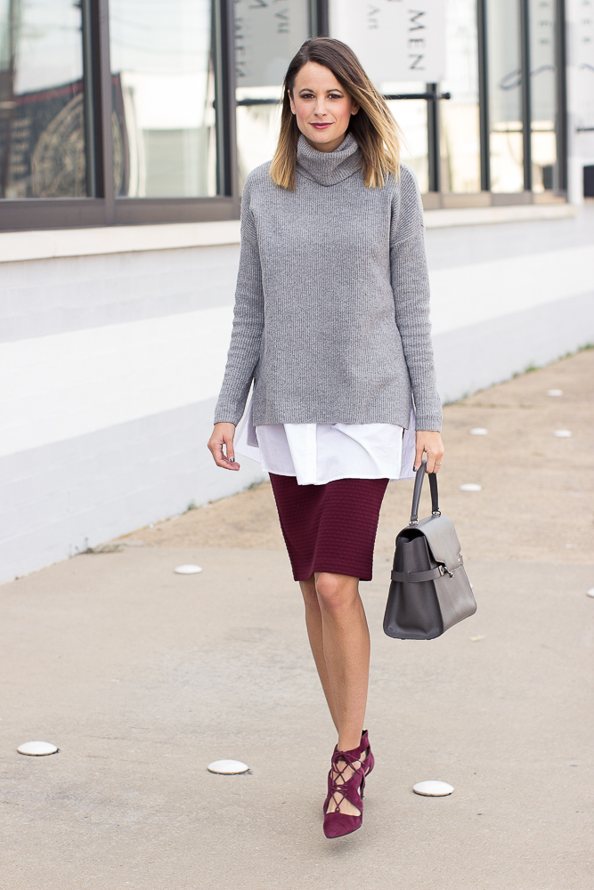 maroon long knit pencil skirt, LOFT pencil skirt