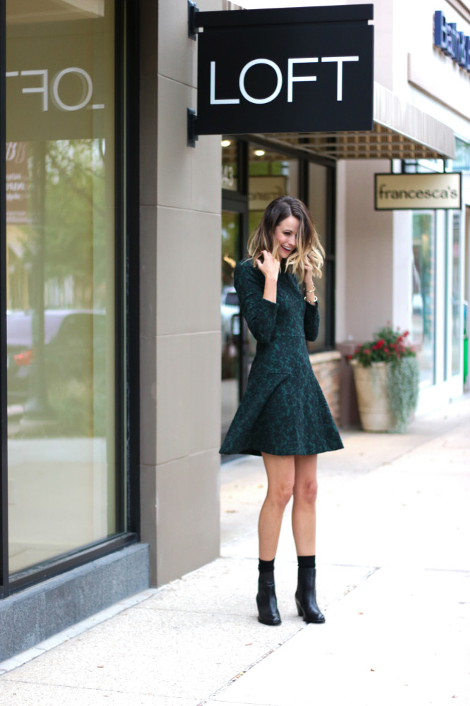 loft holiday party dress, forest green