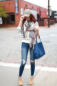 baseball hat, plaid scarf, #countdowntochristmas, street level tote