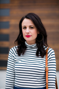 white and navy striped turtleneck