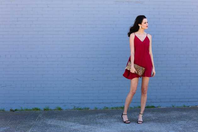 Amanda Miller wearing a red valentine's day slip dress from Nordstrom