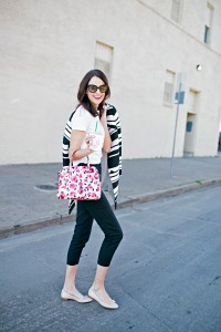 The Miller Affect wearing the kate spade everyday tee in white and the cedar street rose maise
