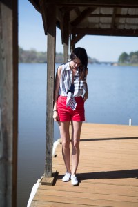 Amanda Miller wearing nautical pieces from Modcloth
