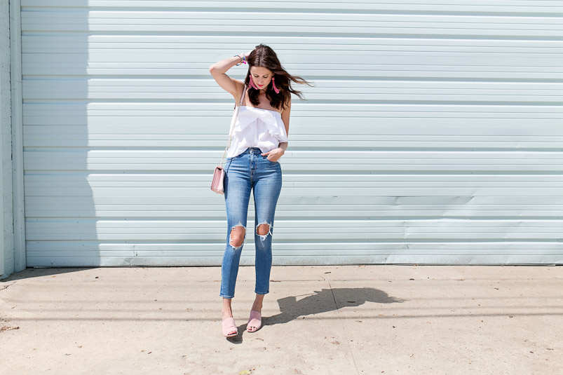 The Miller Affect in a white Poplin Bardot Top from Topshop under $50