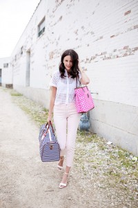 The Miller Affect with a white eyelet top and pink jeans