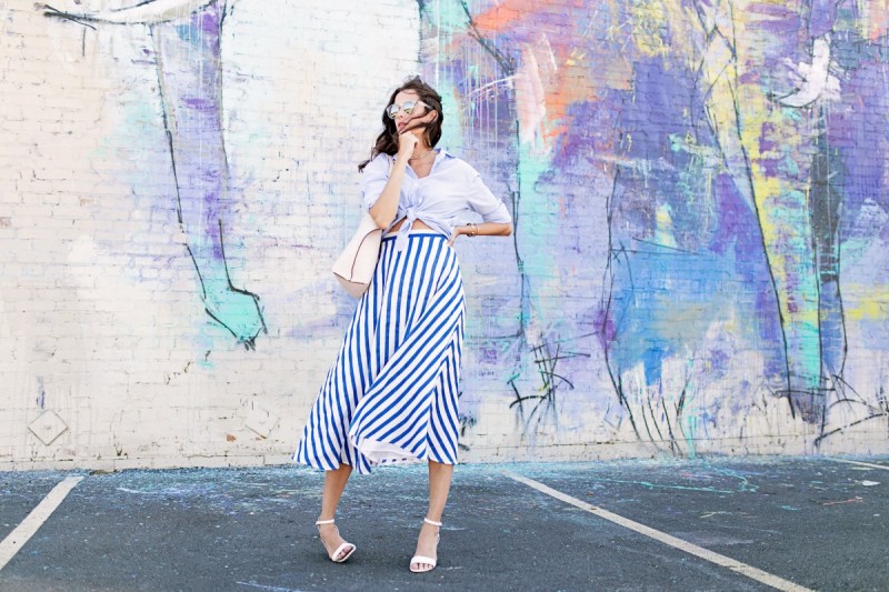 The Miller Affect Define Your Style Wearing a Blue Striped Harper Skirt From L.K. Bennett