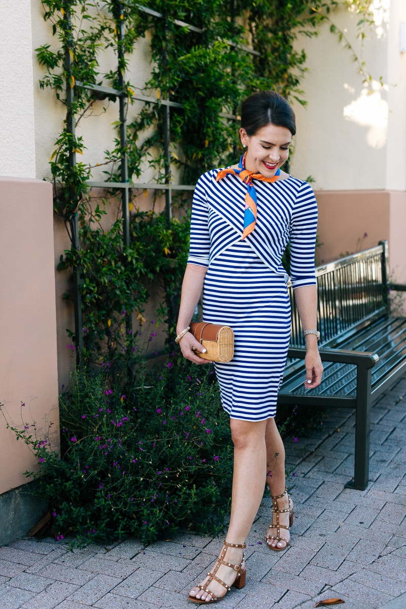 Fashion and Frills in a striped dress from J.McLaughlin