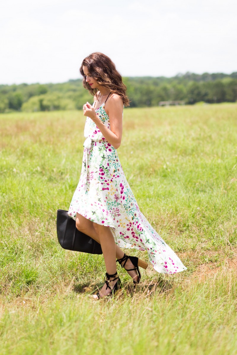 The Miller Affect in a white floral hi lo dress