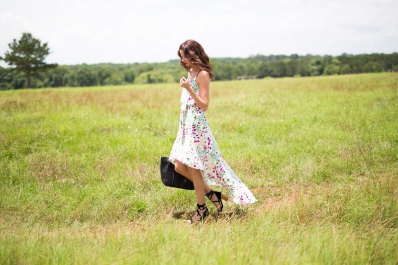 The Miller Affect in a white floral hi lo dress
