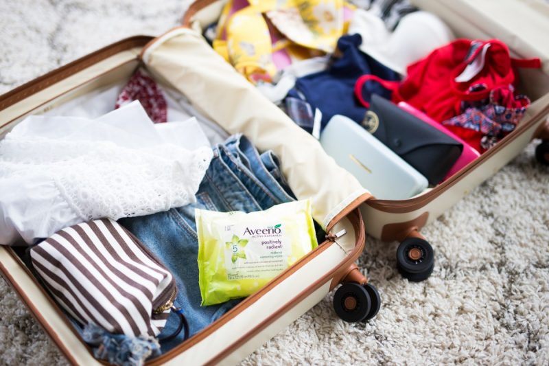 Packing with Aveeno Positively Radiant Makeup Removing Wipes