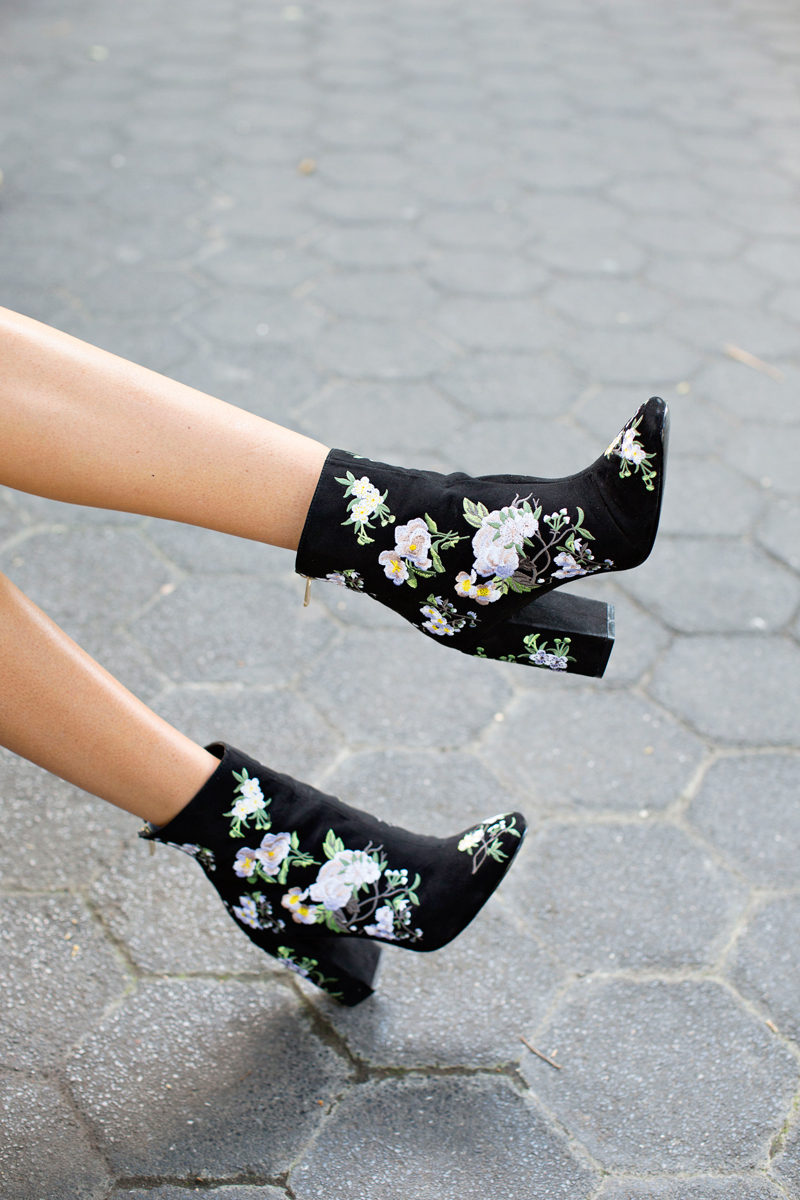The Miller Affect wearing black floral embroidered booties