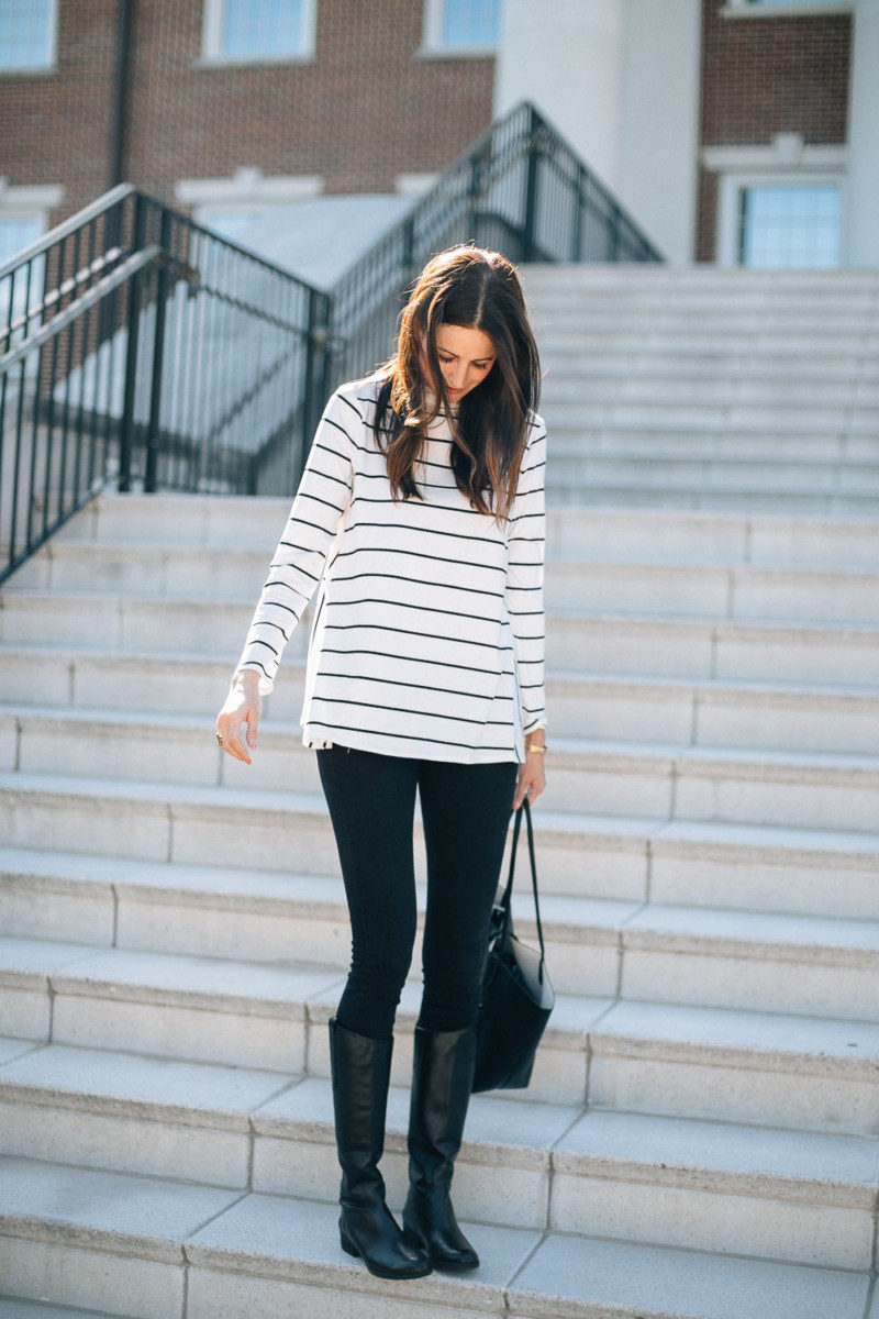 The Miller Affect posting about Fall layering with white and black stripe tops