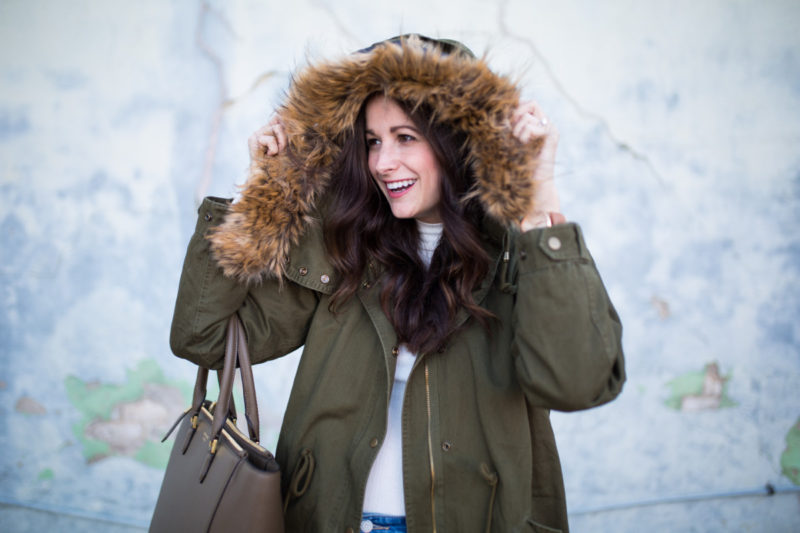 The Miller Affect wearing a green parka with a fur hood