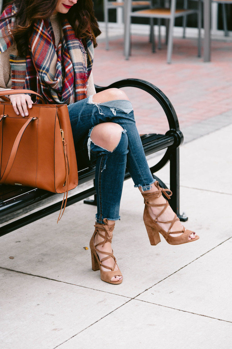 The Miller Affect wearing tan lace up heels