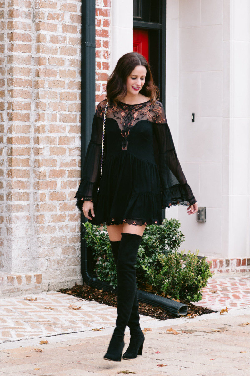 The Miller Affect in a black free people dress and black over the knee boots