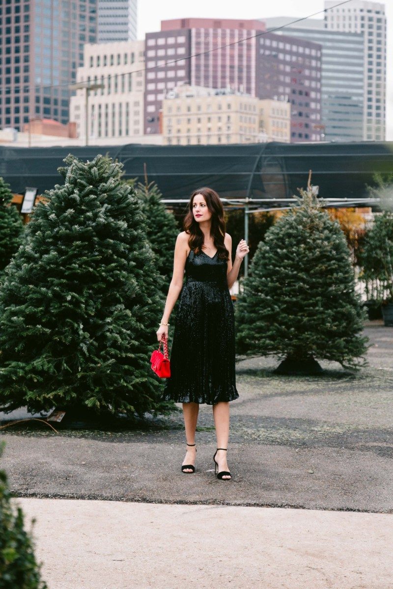 The Miller Affect in a black sequin pleated dress from Nordstrom