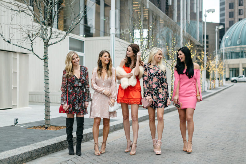 Amanda Miller and friends posting their favorite dresses for Galentine's Day
