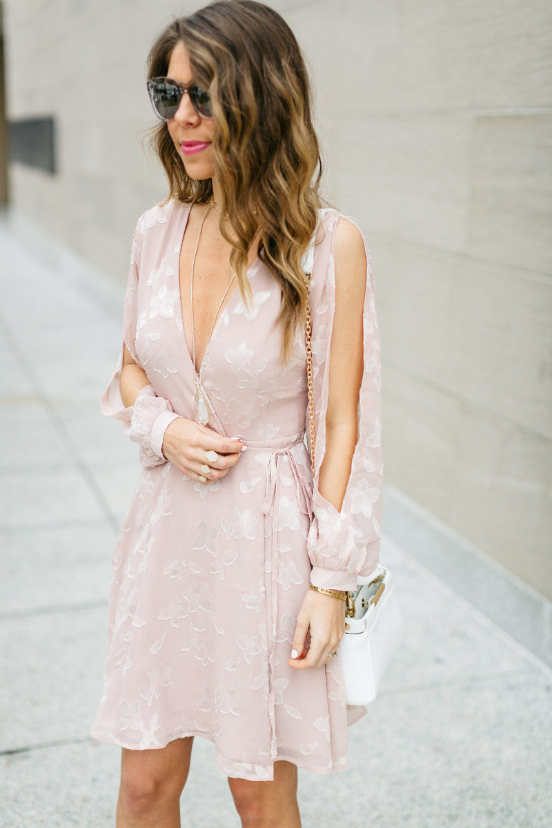 The Fashion Hour wearing a light pink wispy dress for Valentine's Day