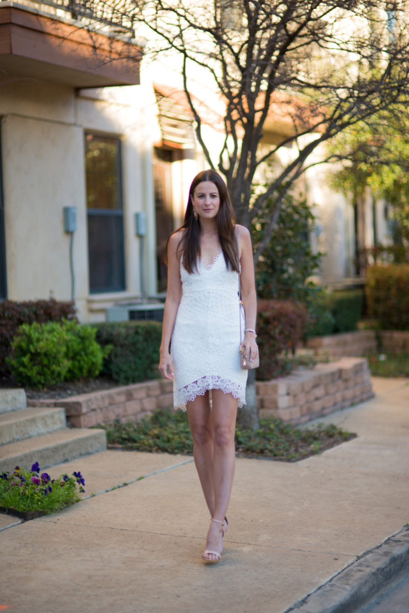 The Miller Affect wearing a white lace dress from Nordstrom