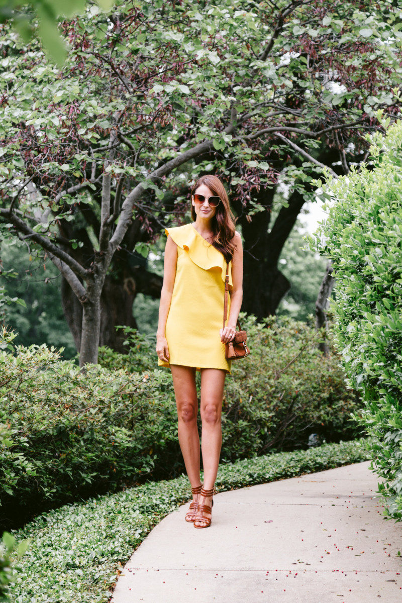 the miller affect wearing a yellow dress from shopbop
