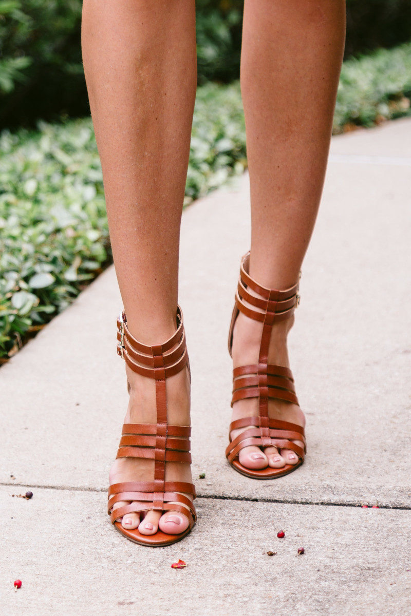 The Miller Affect wearing cognac caged sandals from sole society