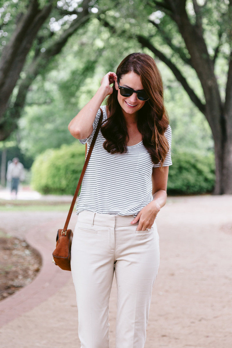 The Miller Affect wearing khaki trousers from Ann Taylor