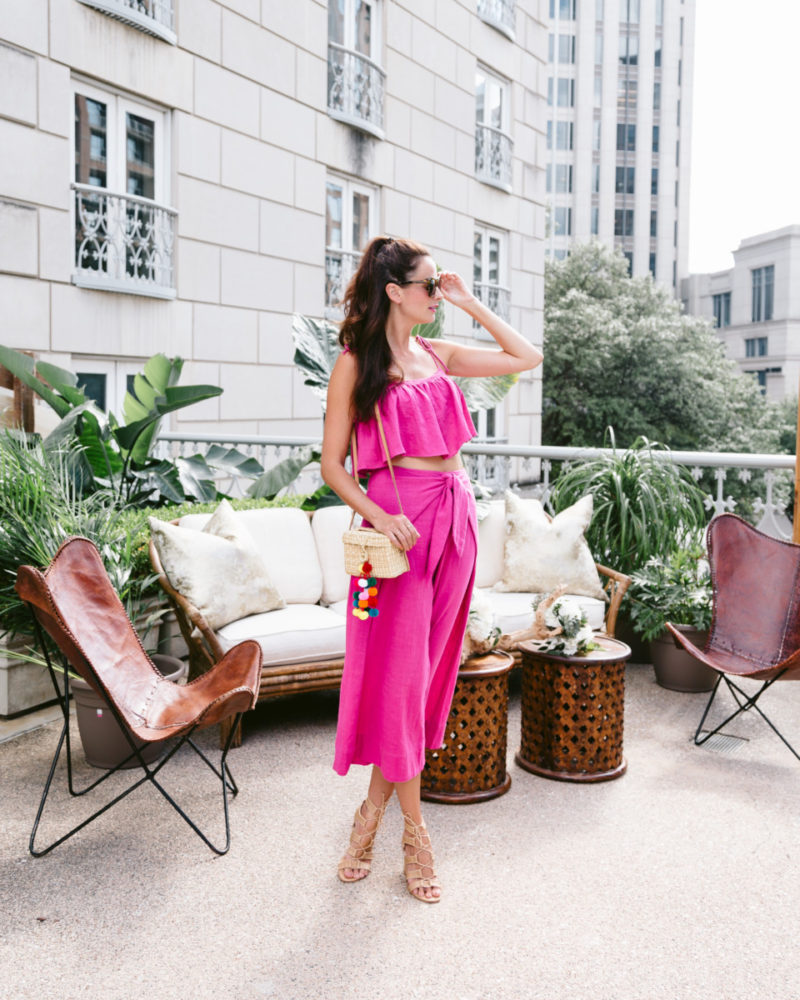 the miller affect wearing a free people hot pink island set