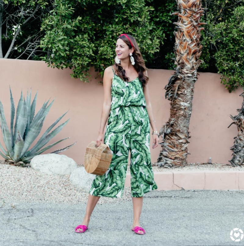 The miller affect wearing a palm print romper by show me your mumu