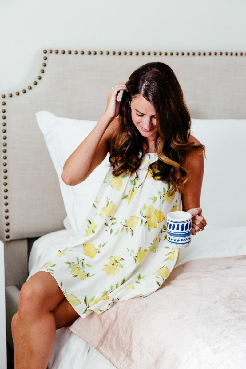 the miller affect wearing a lemon print chemise from kate spade new york and talking about best friends day