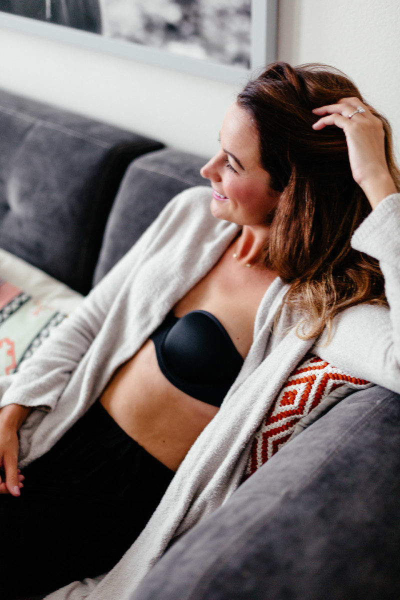 the miller affect wearing a black strapless bra from ThirdLove