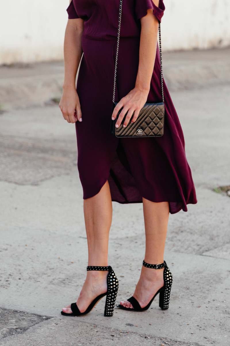 maroon dress and heels