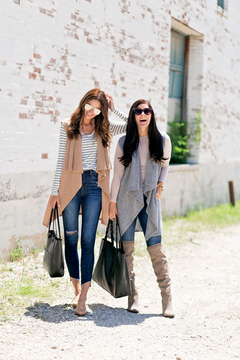 Amanda Miller and Lynlee Poston wearing cashmere vests from the Nordstrom Anniversary Sale