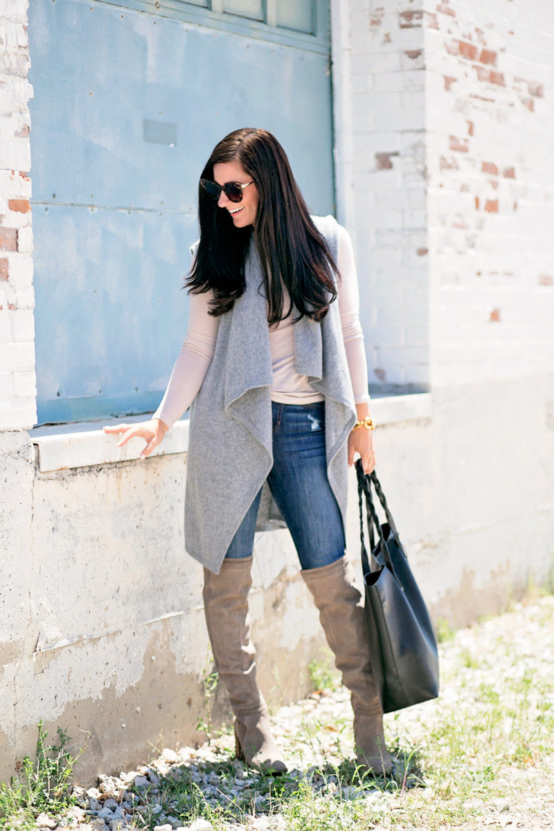 Lynlee Poston wearing a grey Halogen cashmere vest from the Nordstrom Sale