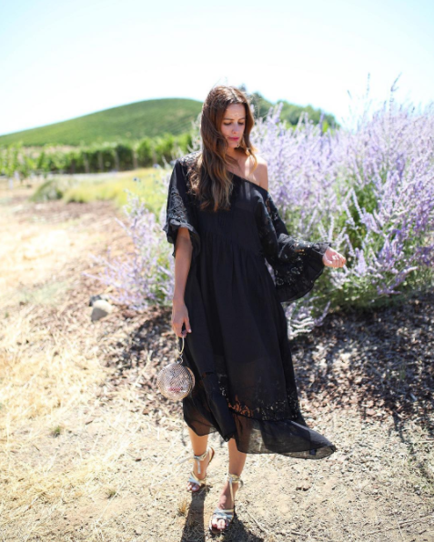 the miller affect wearing a black smock dress from anthropology in Healdsburg